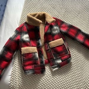 NSF BARELY WORN SHEARLING FLANNEL CROPPED JACKET